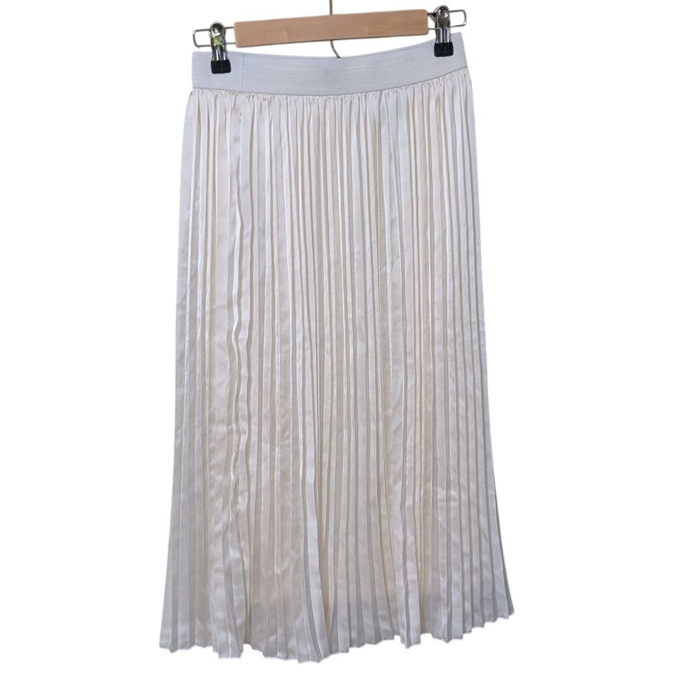 Cupcakes and Cashmere satin lined pleated elastic waist midi skirt ivory Small